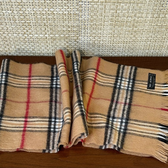 VTG 1970s Tan Bold Check Tartan Plaid 100% Acrylic Scarf West Germany - Picture 4 of 6